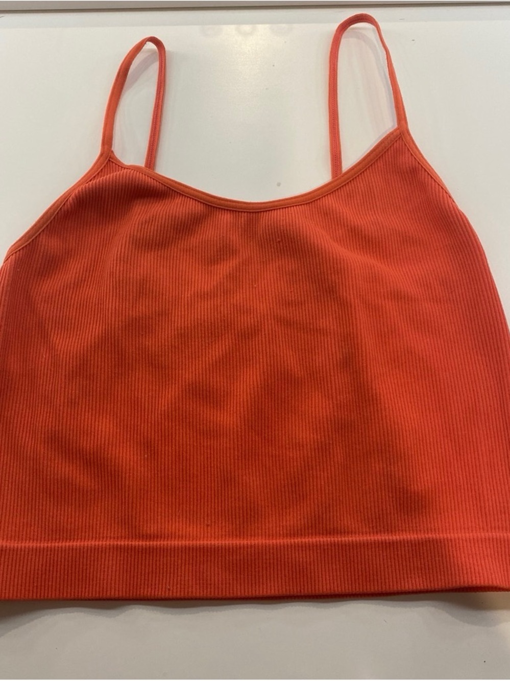 Ribbed Strappy Crop Tank in Bright Coral